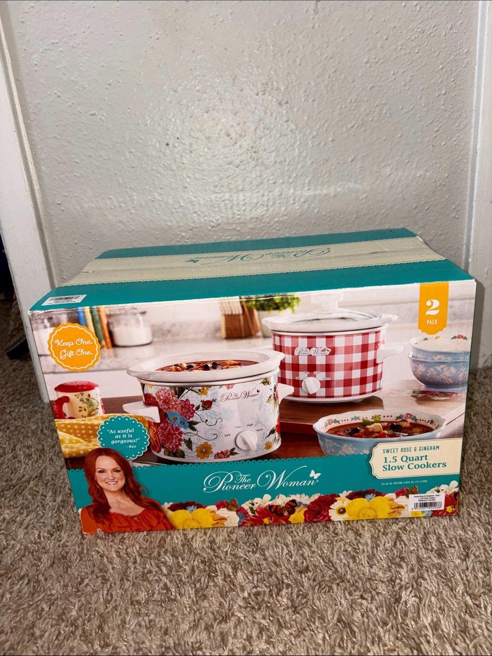 The Pioneer Woman Floral & Gingham 2-Piece Slow Cooker Set - Red & White